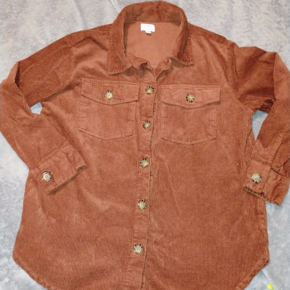 Time and Tru Corduroy Button-Down Shirt Jacket - Rust
